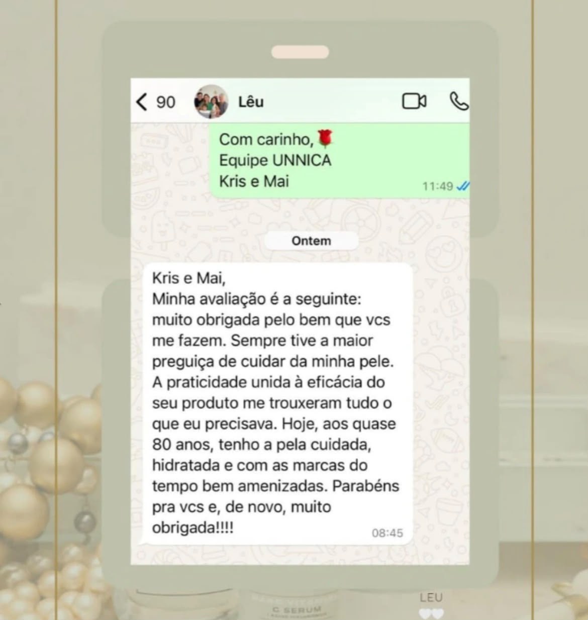 Depoimento de Lêu sobre a praticidade e eficácia da UNNUS Skin